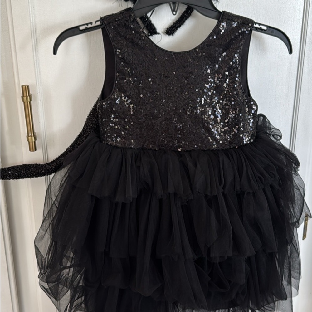 Black Sequin Tulle Kids Costume Dress